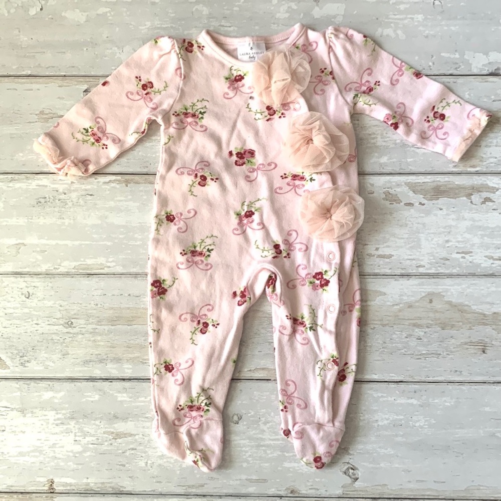 Laura Ashley 3-6m Baby Girl Pink Floral Sleeper One Piece Outfit Red Roses 3m 6m